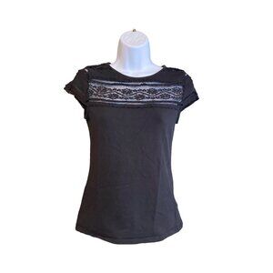 H  M Womens Top Black Small Lace Detail Short Sleeve  Fairycore Goth